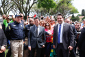 O governador Carlos Massa Ratinho Junior e o ministro da Justiça e Segurança Pública, Sergio Moro,  durante reunião com o prefeito de São José dos Pinhais, Toninho Fenelon, e os comandos das equipes de segurança da União, estados e município que atuam em conjunto no projeto-piloto iniciado pelo Ministério em 30 de agosto. 