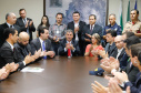 O governador Carlos Massa Ratinho Junior e o ministro da Justiça e Segurança Pública, Sergio Moro,  durante reunião com o prefeito de São José dos Pinhais, Toninho Fenelon, e os comandos das equipes de segurança da União, estados e município que atuam em conjunto no projeto-piloto iniciado pelo Ministério em 30 de agosto. 