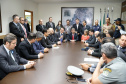 O governador Carlos Massa Ratinho Junior e o ministro da Justiça e Segurança Pública, Sergio Moro,  durante reunião com o prefeito de São José dos Pinhais, Toninho Fenelon, e os comandos das equipes de segurança da União, estados e município que atuam em conjunto no projeto-piloto iniciado pelo Ministério em 30 de agosto. 