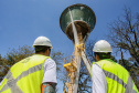 A empresa Portos do Paraná mantém treinamentos regulares para os profissionais que trabalham em locais elevados. É essencial que todos estejam paramentados com os equipamentos de proteção individual (EPI) adequados para este tipo de atividade. Termina nesta sexta-feira (11) mais um evento voltado a 34 funcionários da empresa pública que atuam nestas situações. Foto: Claudio Neves /Portos do Paraná