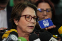 O governador Carlos Massa Ratinho Junior e a ministra da Agricultura, Pecuária e Abastecimento, Tereza Cristina, anunciam nesta terça-feira (15), no Palácio Iguaçu, em Curitiba, a suspensão das campanhas de vacinação contra febre aftosa em rebanhos bovinos e de bufalinos no Paraná. Curitiba, 14/10/2019 - Foto: Geraldo Bubniak/AEN