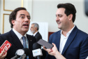 O governador Carlos Massa Ratinho Junior se reúne nesta segunda-feira (28) com o presidente da Caixa Econômica Federal, Pedro Guimarães, para discutir parcerias e investimentos em saneamento e habitação, no Palácio Iguaçu.  Curitiba, 28/10/2019 - Foto: Geraldo Bubniak/AEN