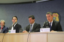 O governador Carlos Massa Ratinho Junior, participa da cerimônia de inauguração da Delegacia Modelo de Investigação e Análise Financeira, na superintendência da Polícia Federal no Estado do Paraná. Participaram: Ministro da Justiça e Segurança Pública, Sergio Moro; diretor Geral da Polícia Federal, Maurício Valeixo; secretário de Segurança, Romulo Marinho; entre outros.Curitiba, 01-11-19.Foto: Arnaldo Alves / AEN.