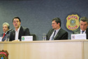 O governador Carlos Massa Ratinho Junior, participa da cerimônia de inauguração da Delegacia Modelo de Investigação e Análise Financeira, na superintendência da Polícia Federal no Estado do Paraná. Participaram: Ministro da Justiça e Segurança Pública, Sergio Moro; diretor Geral da Polícia Federal, Maurício Valeixo; secretário de Segurança, Romulo Marinho; entre outros.Curitiba, 01-11-19.Foto: Arnaldo Alves / AEN.