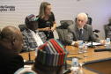 O vice-governador Darci Piana recebe o governador de Benue,  Ortom Samuel Ioraer. Presentes: Orbunde Terwase cefe da Casa Civi; Ijir Timothy Aondona secretário de Agricultura e Recursos Naturais; Oyiwona Godwin Emmanuel Secretário de Ciência, Tecnologia e Energia; Akase Terver, Secretário Chefe de Imprensa; Kwaghngu Abrahams, Assessor Especial de  Tarefas; Ubwa Paul Oorkuma, presidente da Câmara do Comércio do Estado de Benue.Curitiba, 27-11-19.Foto: Arnaldo Alves / AEN.