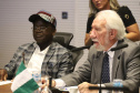 O vice-governador Darci Piana recebe o governador de Benue,  Ortom Samuel Ioraer. Presentes: Orbunde Terwase cefe da Casa Civi; Ijir Timothy Aondona secretário de Agricultura e Recursos Naturais; Oyiwona Godwin Emmanuel Secretário de Ciência, Tecnologia e Energia; Akase Terver, Secretário Chefe de Imprensa; Kwaghngu Abrahams, Assessor Especial de  Tarefas; Ubwa Paul Oorkuma, presidente da Câmara do Comércio do Estado de Benue.Curitiba, 27-11-19.Foto: Arnaldo Alves / AEN.