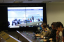 Forças policiais atuantes do projeto Em Frente Brasil, implantado em agosto deste ano no município de São José dos Pinhais, Região Metropolitana de Curitiba, participaram na manhã desta quarta-feira (27) de uma videoconferência com o ministro da Justiça e Segurança Pública, Sério Moro. A reunião ocorreu na sede da Secretaria da Segurança Pública, no bairro Centro Cívico, em Curitiba, e contou com a presença do secretário Romulo Marinho Soares. Foto: SESP