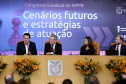 O governador Carlos Massa Ratinho Junior afirmou nesta quinta-feira (5) que a modernização do Estado passa pelo papel de fiscalização do Ministério Público do Paraná (MPPR) e pela construção de políticas conjuntas de atendimento social. Ele participou do Congresso Estadual do MPPR e de uma sessão plenária sobre planejamento estratégico do órgão, que acontecem em Curitiba.Foto Gilson Abreu/AEN