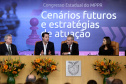 O governador Carlos Massa Ratinho Junior afirmou nesta quinta-feira (5) que a modernização do Estado passa pelo papel de fiscalização do Ministério Público do Paraná (MPPR) e pela construção de políticas conjuntas de atendimento social. Ele participou do Congresso Estadual do MPPR e de uma sessão plenária sobre planejamento estratégico do órgão, que acontecem em Curitiba.Foto Gilson Abreu/AEN