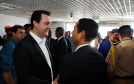 O governador Carlos Massa Ratinho Junior participa junto com o ministro da Infraestrutura, Tarcísio Freitas; com o diretor-geral brasileiro da Itaipu Binacional, Joaquim Silva e Luna; e o presidente da Infraero, Hélio Paes de Barros Júnior, da solenidade autorização o início das obras de ampliação da pista de pouso do Aeroporto Internacional de Foz do Iguaçu. - Foz do Iguaçu, 28/02/2020 - Foto: Rodrigo Félix Leal/AEN