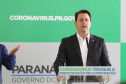 O governador Carlos Massa Ratinho Junior em pronunciamento nesta quinta-feira (26/03), para apresentar a estrutura hospitalar que o Paraná dispõe para enfrentamento ao novo coronavírus, além de uma solução tecnológica para acompanhar pessoas com sintomas da Covid-19.  Curitiba, 26/03/2020 - Foto: Geraldo Bubniak/AEN