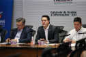O Governador Carlos Massa Ratinho Junior em reunião por videoconferência neste sábado (28/03),   com prefeitos e secretarios de Estado para alinhamento das ações no combate a pandemia do novo coronavírus.  Curitiba, 28/03/2020 - Foto: Geraldo Bubniak/AEN