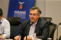 O Governador Carlos Massa Ratinho Junior em reunião por videoconferência neste sábado (28/03),   com prefeitos e secretarios de Estado para alinhamento das ações no combate a pandemia do novo coronavírus. Na foto, o secretário estadual da saúde, Beto Preto  Curitiba, 28/03/2020 - Foto: Geraldo Bubniak/AEN