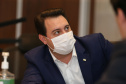 O Governador Carlos Massa Ratinho Junior em videoconferencia nesta quiinta-feira (21/05),  com o Presidente Jair Bolsonaro, Presidente da Câmara dos  Rodrigo Maia, Presidente do Senado Federal  Davi Alcolumbre e governadores dos demais estados.  Curitiba, 21/05/2020 - Foto: Geraldo Bubniak/AEN