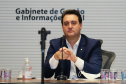 O Governador Carlos Massa Ratinho Junior em videoconferencia nesta quiinta-feira (21/05),  com o Presidente Jair Bolsonaro, Presidente da Câmara dos  Rodrigo Maia, Presidente do Senado Federal  Davi Alcolumbre e governadores dos demais estados.  Curitiba, 21/05/2020 - Foto: Geraldo Bubniak/AEN
