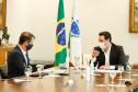 22/05/2020 - Governador Carlos Masa Ratinho Junior durante reunião com o presidente da Sanepar, Claudio Stabile. 