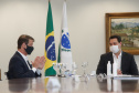 22/05/2020 - Governador Carlos Masa Ratinho Junior durante reunião com o presidente da Sanepar, Claudio Stabile. Foto: Gilson Abreu/AEN