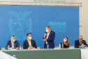 O governador Carlos Massa Ratinho Junior, o presidente do Tribunal de Justiça do Paraná, desembargador Adalberto Xisto Pereira, e o segundo vice-presidente, desembargador José Laurindo de Souza Netto formalizaram nesta quinta-feira (3) a criação do Cejus Casa Fácil e do Cejusc Fundiário, que vão atuar na mediação e conciliação de conflitos no Estado.foto Gilson Abreu/Aen