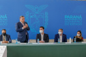 O governador Carlos Massa Ratinho Junior, o presidente do Tribunal de Justiça do Paraná, desembargador Adalberto Xisto Pereira, e o segundo vice-presidente, desembargador José Laurindo de Souza Netto formalizaram nesta quinta-feira (3) a criação do Cejus Casa Fácil e do Cejusc Fundiário, que vão atuar na mediação e conciliação de conflitos no Estado.foto Gilson Abreu/Aen