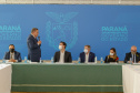 O governador Carlos Massa Ratinho Junior, o presidente do Tribunal de Justiça do Paraná, desembargador Adalberto Xisto Pereira, e o segundo vice-presidente, desembargador José Laurindo de Souza Netto formalizaram nesta quinta-feira (3) a criação do Cejus Casa Fácil e do Cejusc Fundiário, que vão atuar na mediação e conciliação de conflitos no Estado.foto Gilson Abreu/Aen
