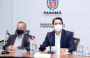 O governador Carlos Massa Ratinho Junior se reuniu nesta quinta-feira (10) com o ministro do Desenvolvimento Regional, Rogério Marinho, e o secretário nacional de Proteção e Defesa Civil, Alexandre Lucas Alves, no Palácio Iguaçu, para discutir a evolução da crise hídrica e o financiamento de projetos para os próximos meses. Os coordenadores estaduais de Defesa Civil do Paraná, Santa Catarina e Rio Grande do Sul também participaram do encontro.