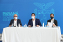 O governador Carlos Massa Ratinho Junior participa  nesta terca-feira (15), de coletiva de imprensa   para esclarecer dúvidas sobre o retorno presencial das aulas na Rede Pública de Ensino do Paraná,  acompanhado do ministro da Educação, Milton Ribeiro e do secretario de Educacao Renato Feder. Curitiba, 15/11/2020. Foto: Geraldo Bubniak/AEN