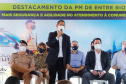 Um investimento do Governo do Estado vai reforçar a segurança do distrito de Entre Rios, área rural de Guarapuava, na região Central do Paraná. Nesta segunda-feira (11), o governador Carlos Massa Ratinho Junior esteve na localidade para a inauguração da nova sede Destacamento da Polícia Militar instalada no distrito.  Entre Rios, Guarapuava, 11/01/2021  -  Foto: Rodrigo Félix Leal