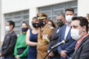 O governador Carlos Massa Ratinho Junior participou nesta sexta-feira (29) da troca do comando-geral do Corpo de Bombeiros do Paraná. Depois de dois anos como comandante, o coronel Samuel Prestes dá lugar ao coronel Gerson Gross, que até então respondia pelo comando da Academia Policial Militar do Guatupê. - Curitiba, 29/01/2021 - Foto: Jonathan Campos/AEN