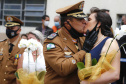 O governador Carlos Massa Ratinho Junior participou nesta sexta-feira (29) da troca do comando-geral do Corpo de Bombeiros do Paraná. Depois de dois anos como comandante, o coronel Samuel Prestes dá lugar ao coronel Gerson Gross, que até então respondia pelo comando da Academia Policial Militar do Guatupê. - Curitiba, 29/01/2021 - Foto: Jonathan Campos/AEN