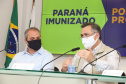 O secretário estadual de Saúde, Beto Preto, atende   a imprensa para explicar detalhes do Decreto 7.145/2021, publicado nesta sexta-feira (19). A normativa endurece as regras de isolamento social em municípios da Região Metropolitana de Curitiba. Foto: Geraldo Bubniak/AEN