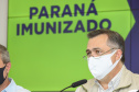 O secretário estadual de Saúde, Beto Preto, atende   a imprensa para explicar detalhes do Decreto 7.145/2021, publicado nesta sexta-feira (19). A normativa endurece as regras de isolamento social em municípios da Região Metropolitana de Curitiba. Foto: Geraldo Bubniak/AEN