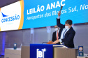 Afonso Pena e outros três aeroportos do Paraná passam à concessão privada.O governador Carlos Massa Ratinho Junior e o secretário estadual da Infraestrutura, Sandro Alex, acompanharam o leilão na sede da B3, em São Paulo. Foto: José Fernando Ogura/AEN