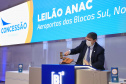 Afonso Pena e outros três aeroportos do Paraná passam à concessão privada.O governador Carlos Massa Ratinho Junior e o secretário estadual da Infraestrutura, Sandro Alex, acompanharam o leilão na sede da B3, em São Paulo. Foto: José Fernando Ogura/AEN