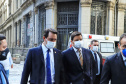 Afonso Pena e outros três aeroportos do Paraná passam à concessão privada.O governador Carlos Massa Ratinho Junior e o secretário estadual da Infraestrutura, Sandro Alex, acompanharam o leilão na sede da B3, em São Paulo. Foto: José Fernando Ogura/AEN