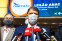 Afonso Pena e outros três aeroportos do Paraná passam à concessão privada.O governador Carlos Massa Ratinho Junior e o secretário estadual da Infraestrutura, Sandro Alex, acompanharam o leilão na sede da B3, em São Paulo. Foto: José Fernando Ogura/AEN