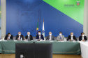 O governador Carlos Massa Ratinho Junior e o presidente da Assembleia Legislativa do Paraná, Ademar Traiano, lançaram nesta quarta-feira (14), no Palácio Iguaçu, a segunda edição do programa Paraná Mais Cidades, que disponibilizará meio bilhão para investimentos nos 399 municípios. Os recursos são do Tesouro Estadual e da sobra orçamentária do Poder Legislativo. -  Curitiba, 14/04/2021  -  Foto: Jonathan Campos/AEN