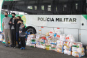 O Batalhão de Polícia Ambiental-Força Verde (BPAmb-FV) arrecadou 5.585 toneladas de alimentos, 1.647 toneladas de ração e 221 litros de álcool em todo o estado durante dois dias de campanha solidária em comemoração aos 64 anos de atuação no Paraná.  -  Curitiba, 20/04/2021 -  Foto: Divulgação BPAmb-FV
