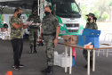 O Batalhão de Polícia Ambiental-Força Verde (BPAmb-FV) arrecadou 5.585 toneladas de alimentos, 1.647 toneladas de ração e 221 litros de álcool em todo o estado durante dois dias de campanha solidária em comemoração aos 64 anos de atuação no Paraná.  -  Curitiba, 20/04/2021 -  Foto: Divulgação BPAmb-FV