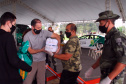 O Batalhão de Polícia Ambiental-Força Verde (BPAmb-FV) arrecadou 5.585 toneladas de alimentos, 1.647 toneladas de ração e 221 litros de álcool em todo o estado durante dois dias de campanha solidária em comemoração aos 64 anos de atuação no Paraná.  -  Curitiba, 20/04/2021 -  Foto: Divulgação BPAmb-FV