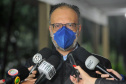 Vestibular da UEL registra ausência de 42% e prova aborda fronteiras e pandemia. Na foto, Reitor da UEL, Sérgio Carvalho, em entrevista coletiva, destacou o rigor na aplicação das provas.   - Londrina, 31/05/2021  -  Foto: UEL
