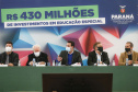 O Governo do Estado vai ampliar em 10% o investimento na educação especial do Paraná. O novo acordo, assinado nesta terça-feira (6) pelo governador Carlos Massa Ratinho Junior, em cerimônia no Palácio Iguaçu, prevê investimentos de R$ 432,3 milhões no ciclo que começa no próximo dia 1º de agosto e vai até o fim de janeiro de 2023. Foto: Jonathan Campos/AEN