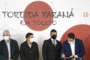 Governador Carlos Massa Ratinho Junior durante solenidade de lançamento nesta quinta-feira (08) no Palácio Iguaçu da campanha Torcida Paraná em Tóquio. O Estado terá a maior delegação de atletas da história do Paraná está na fase final de preparação para os Jogos Olímpicos e Paralímpicos Tóquio-2020 com 35 atletas. - Curitiba, 08/07/2021 - Foto: Jonathan Campos/AEN
