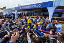 O governador Carlos Massa Ratinho Junior participou da apresentação de soluções tecnológicas para o agronegócio que se beneficiarão do 5G. A iniciativa faz parte da série de projetos-piloto de conectividade promovida pelo Ministério das Comunicações (Mcom).  -  Londrina, 12/08/2021  -  Foto: José Fernando Ogura/AEN