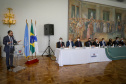 Governador Carlos Massa Ratinho Junior, durante cerimônia de posse do advogado paranaense Tracy Reinaldet, como representante brasileiro no Comitê Permanente da América Latina para a Prevenção do Crime (COPLAD), da ONU. - Curitiba, 17/08/2021 - Foto Gilson Abreu/AEN
