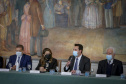 Governador Carlos Massa Ratinho Junior, durante cerimônia de posse do advogado paranaense Tracy Reinaldet, como representante brasileiro no Comitê Permanente da América Latina para a Prevenção do Crime (COPLAD), da ONU. - Curitiba, 17/08/2021 - Foto Gilson Abreu/AEN
