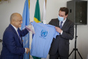 Governador Carlos Massa Ratinho Junior, durante cerimônia de posse do advogado paranaense Tracy Reinaldet, como representante brasileiro no Comitê Permanente da América Latina para a Prevenção do Crime (COPLAD), da ONU. - Curitiba, 17/08/2021 - Foto Gilson Abreu/AEN