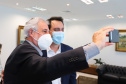 O governador Carlos Massa Ratinho Junior recebe  nesta quinta-feira (19) o Presidente nacional do Sebrae, Carlos do Carmo Andrade Melles, o presidente do Conselho Deliberativo do Sebrae/PR, Fernando Moraes e  o Diretor Superintendente - Sebrae/PR Vitor Roberto Tioqueta. O vice-governador Darci Piana acompanha a agenda. 19/08/2021 - Foto: Geraldo Bubniak/AEN