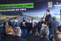 O governador Carlos Massa Ratinho Junior esteve nesta quinta-feira (9) em Palmas para o lançamento da pedra fundamental da pavimentação em concreto rígido de um trecho de 59,55 quilômetros da rodovia, além da implantação de 12,39 quilômetros de terceiras faixas.  - Palmas, 09/09/2021  -  Foto: José Fernando Ogura/AEN