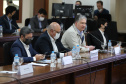 O secretário estadual da Infraestrutura e Logística, Sandro Alex e o  o secretário de Planejamento e Projetos Estruturantes do Paraná, Valdemar Bernardo Jorge participam de Webinar dos Portos do Paraná sobre o Potencial de Movimentacao de Cargas  para o projeto da Nova Ferroeste,  na A Federação das Indústrias do Estado do Paraná (Fiep). 15/09/2021 - Foto: Geraldo Bubniak/AEN