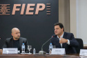 O secretário estadual da Infraestrutura e Logística, Sandro Alex e o  o secretário de Planejamento e Projetos Estruturantes do Paraná, Valdemar Bernardo Jorge participam de Webinar dos Portos do Paraná sobre o Potencial de Movimentacao de Cargas  para o projeto da Nova Ferroeste,  na A Federação das Indústrias do Estado do Paraná (Fiep). 15/09/2021 - Foto: Geraldo Bubniak/AEN